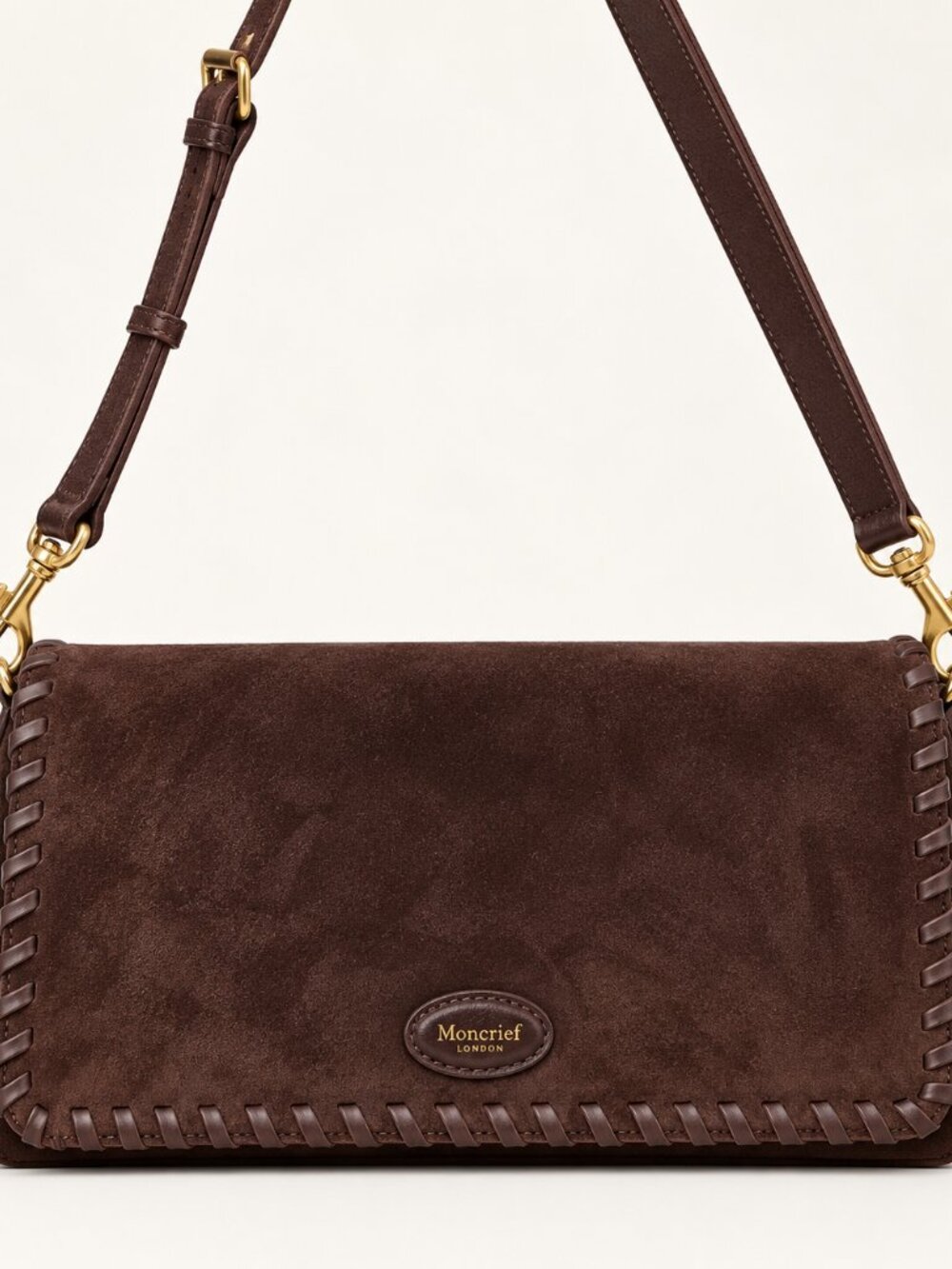 NWT Moncrief London Laura Dark Chocolate Suede Shoulder Bag